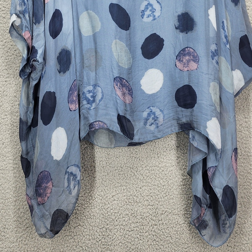 Made in Italy Silk Blend Polka Dot Ponho Top Blue Painterly Layered Lagenlook - Picture 11 of 14
